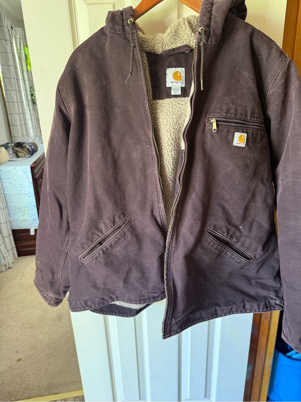 Carhartt Purple Hooded Sherpa-Lined Women’s WJ141 Coat Chore Heavy Duty - Picture 4 of 8